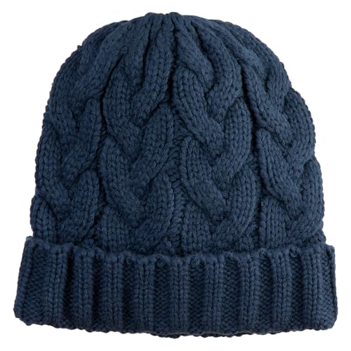 e4Hats.com Chunky Cable Knit Cuff Long Beanie - color: Navy