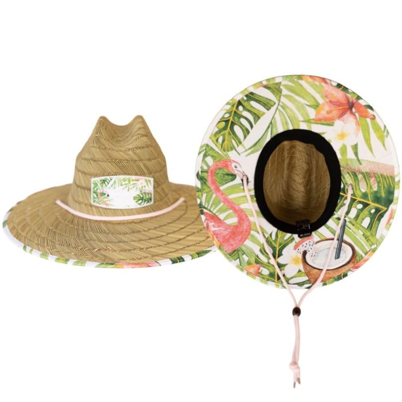 Malabar Hat Fabric Pattern Print Straw Sunhat Men & Women - color: Flamingo