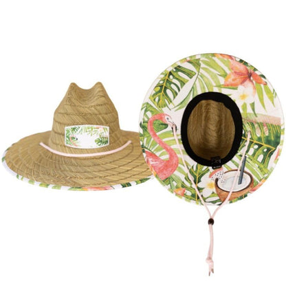 Malabar Hat Fabric Pattern Print Straw Sunhat Men & Women - color: Flamingo