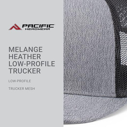Pacific Headwear Melange Heather Low-Profile Trucker - color: Grey Heather/Black/Grey Heather