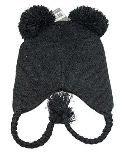 Disney Mickey Mouse Character Adult Black Winter Knit with Poms Laplander Hat, Small