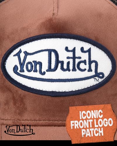 Von Dutch Unisex Velvet Trucker Hat, Curved Bill, Mesh Back, Snapback - color: Mahogany