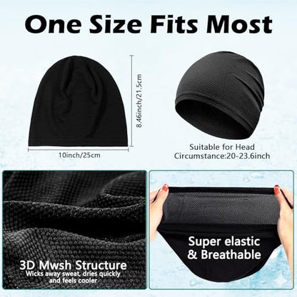 2 Pack Cooling Skull Cap for Men Women, 3D Mesh Sweat Wicking Beanie - color: Black+light Gray