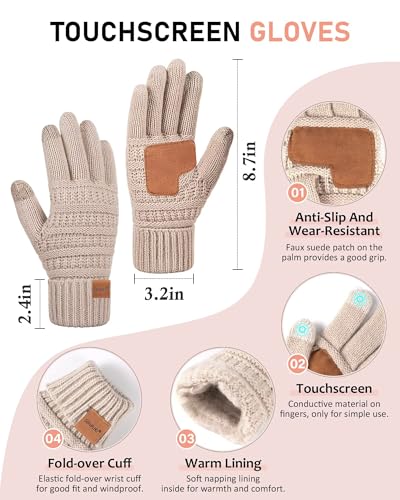 Womens Winter Beanie Hat Scarf Gloves Headband Set, Slouchy Beanie Ear Warmer Knit Scarf Touchscreen Gloves Warm 4 Gift Set - color: Army