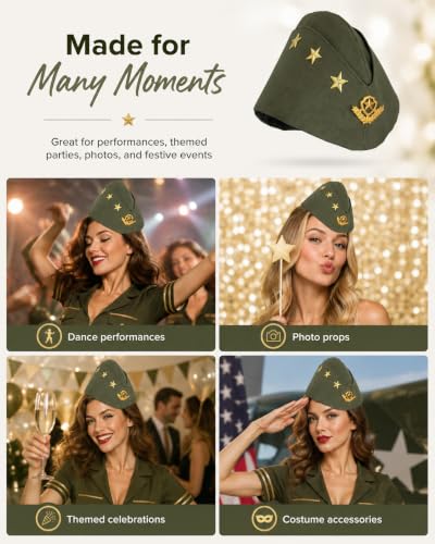 PRETYZOOM Flight Attendant Hat Three Stars Wheat Berets Cap Sailor Cap Dancing Hat Costume Accessories - color: Green