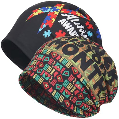 Jemis Sweet Heartwarming Breast Cancer Beanie Hat, Romantic Knitted Hat, Cancer Headwear Caps Baggy Skull Sleep Scarf - color: 2 Pack Yellow & Red Black