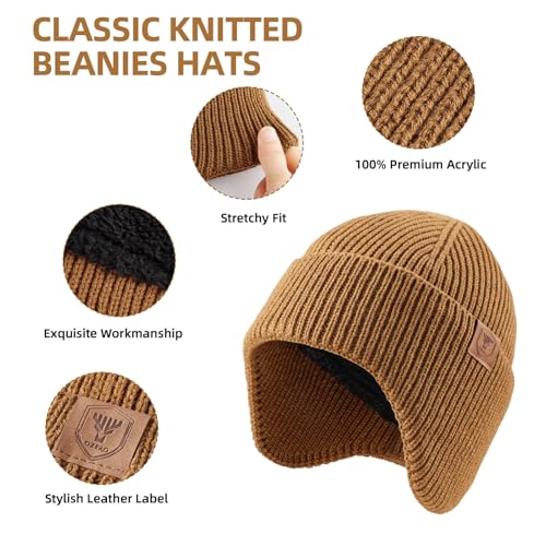 OZERO Winter Beanies Hats Men: Beanie with Ear Flaps - color: Brown