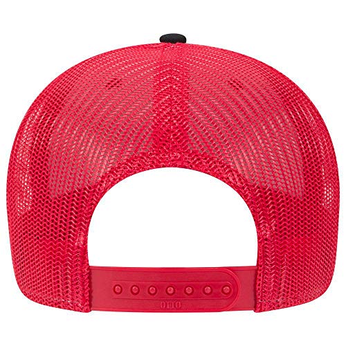 OTTO 6 Panel Low Profile Contrast Vertical Mesh Back Cap - color: Blk/Red/Red