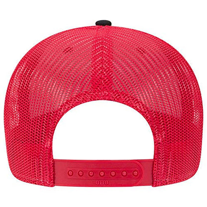 OTTO 6 Panel Low Profile Contrast Vertical Mesh Back Cap - color: Blk/Red/Red
