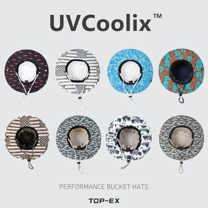TOP-EX Wide Brim Bucket Sun Hat for Men & Women, Quick-Dry Boonie Hat, Mesh - color: Navy - Tropical Palm, size: Large-X-Large