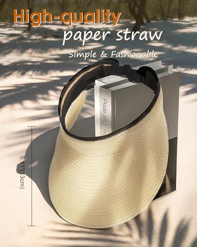 Sun Visor Hats for Women, Summer Straw Beach Ponytail Hat - color: Beige