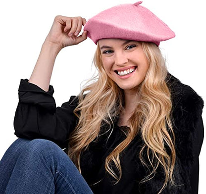 Parquet Solid Color French Beret Hat. Classic French, Casual and Chic Lightweight Cap for Women - color: Pink