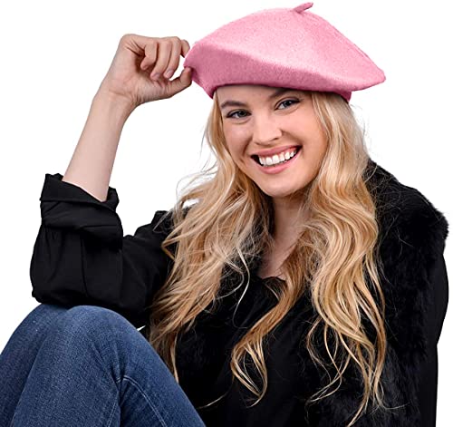 Parquet Solid Color French Beret Hat. Classic French, Casual and Chic Lightweight Cap for Women - color: Pink