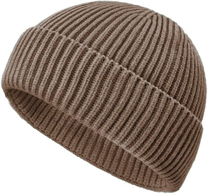 Wool Fisherman Beanies for Men Knit Fall Winter Beanie Hat Skull Cap - color: Light Brownish Red