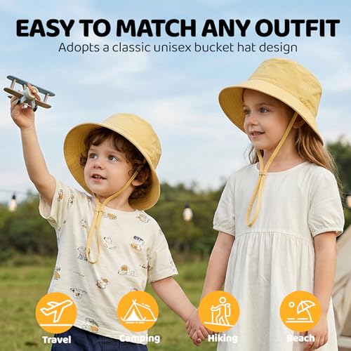 Toddler Bucket Hats UPF 50+ Baby Sun Hat Adjustable Kids Sun Protection Summer Hat Wide Brim Beach Hat for Boys Girls 0-6Y - color: Yellow, size: 0-6 Months