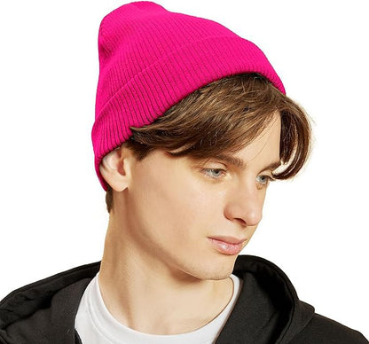 The Hat Depot - 100% Cotton Soft and Light Cuffed Skull Plain Daily Washed Beanie - color: Hot Pink 2