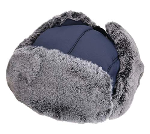 Connectyle Men's Trapper Hat with Faux Fur Linning Eskimo Windproof Winter Warm Hats Ushanka Hunting Hat - color: Navy Blue