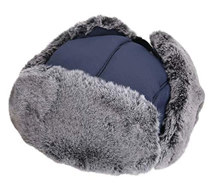 Connectyle Men's Trapper Hat with Faux Fur Linning Eskimo Windproof Winter Warm Hats Ushanka Hunting Hat - color: Navy Blue