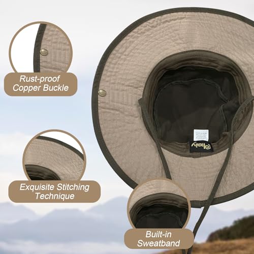 Bucket Hat UV Protection Sun Hat, Boonie Fishing Safari Hats for Outdoors - color: Olive Green-beige Inner