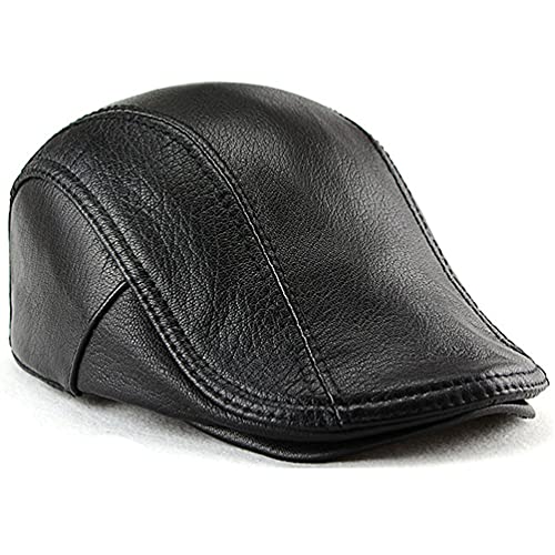 Men's Lambskin Leather Flat Cap Ivy Newsboy Hats Beret Cabbie Hat - color: Black
