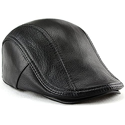 Men's Lambskin Leather Flat Cap Ivy Newsboy Hats Beret Cabbie Hat - color: Black