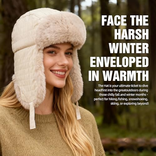Winter Hat for Men Women Trapper Hat with Ear Flaps, Windproof Russian Trooper Hat for Cold Weather Hunting Skiing - color: Grey