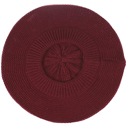 BYOS Chic French Style Lightweight Soft Slouchy Knit Beret Beanie Hat in Solid - color: 2-pack Red Wine & Black
