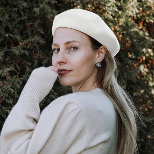 Lanzom Wool Blend Women Beret Hat French Beret Cap Winter Fashion Solid Color Hat for Women Girls Lady - color: Beige
