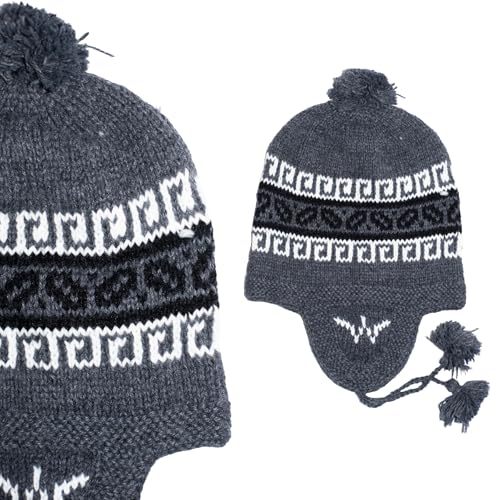 Gamboa Alpaca Hat Beanie Hats for Men and Women Cap with Ear Flaps Winter Peruvian Hat - color: Gray