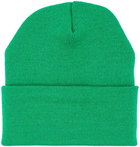 KBETHOS Made in USA Classic Men's Women's Cuffed Folded Acrylic Knit Beanie Hat Solid Unisex Cold - color: Kelly Green Solid Long Beanie