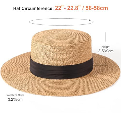 DRESHOW Women Straw Panama Hat Travel Fedora Beach Sun Hat Summer Wide Brim Straw Roll up Hats UPF 50+ - color: Fedora L Khaki