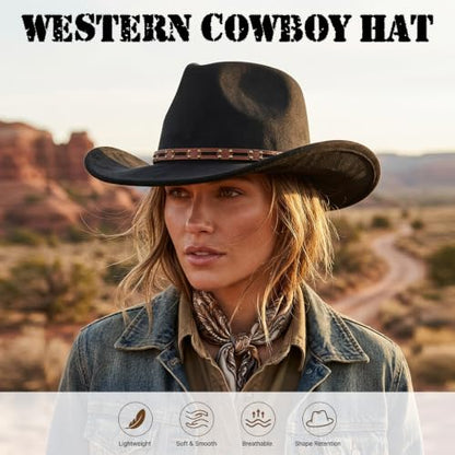 Western Cowboy Hat for Women, Shapeable Wide Brim Classic Cowgirl Hat - color: Color 2