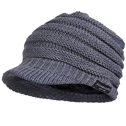Women's BeanieTail Warm Knit Hat Messy High Bun Ponytail Visor Beanie Cap - color: B324-grey, size: Medium