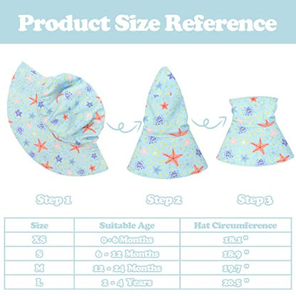 Sarfel Baby Sun Hat Summer Baby Boy Hats UPF 50+ Sun Protection Toddler Hat Bucket for Baby Girl Adjustable Kid Cap - color: Blue Starfish, size: 6-12 Months