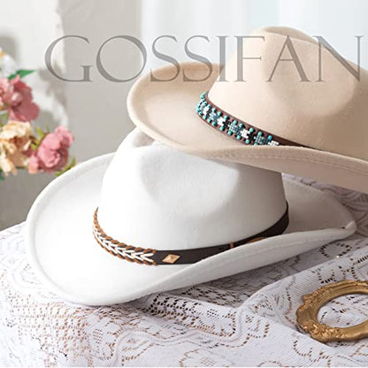 Western Cowboy Hat Felt Wide Brim Women Men Cowgirl Hats - color: Camel