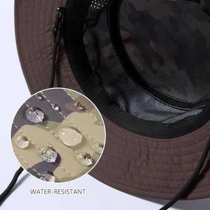 BASSDASH UPF 50+ Water-Resistant Fishing Bucket Hat with Laser Perforated Mesh Adjustable for Men Women Outdoor Hiking - color: Earth Camo