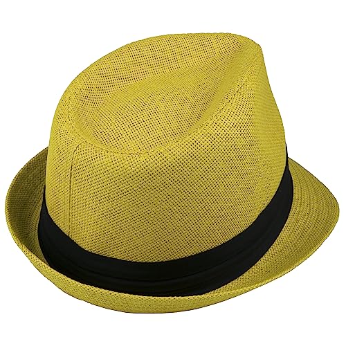 Gelante Summer Fedora Panama Straw Hats with Black Band - color: Gold, size: Small-Medium