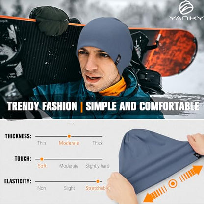 YANIKY Slouchy Beanie for Women, Mens Soft Cotton Beanie Hat, Double Layer Windproof Skull Cap for All Seasons - color: Denim Blue