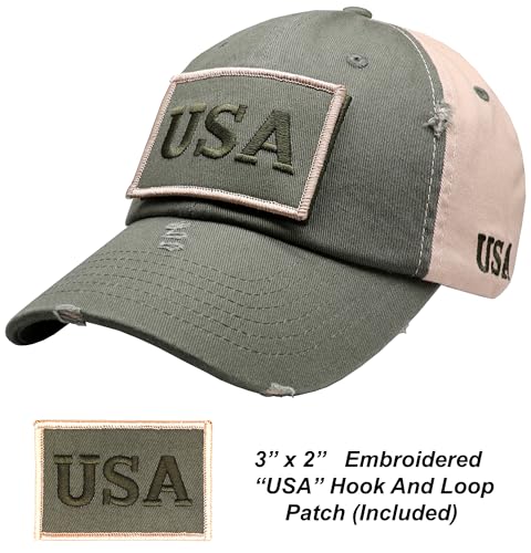 Antourage American Flag Unisex Baseball Hat for Men and Women | USA Flag Mesh Snapback Cap with 2 Patriotic Patches - color: (07) 2-tone: Olive/Khaki