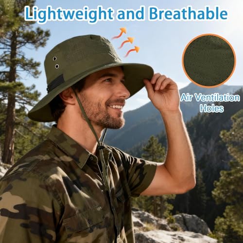 Sun Bucket Hat for Men Women Fishing Beach Safari Hats for Golf Hiking Hunting Outdoor UPF 50+ - color: Armygreen