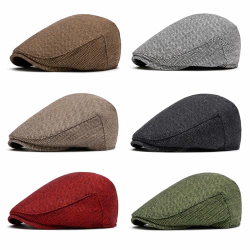 meioro Herringbone Flat Ivy Newsboy Cap for Men Classic Tweed Newsboy Hat Wool Blend Flat Cap Gatsby Cabbie Hats Ivy Caps - color: Green