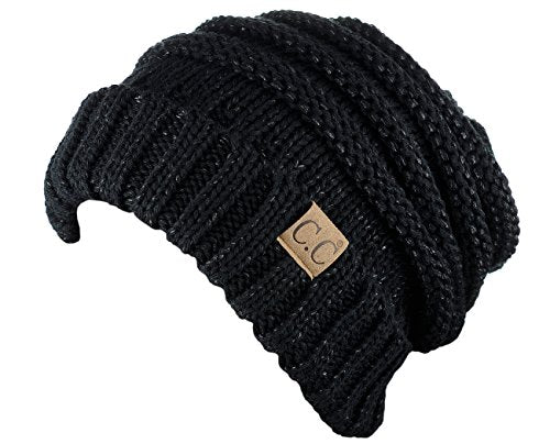 NYFASHION101 Slouch Wrinkled Beanie Cap Slouchy Skull Hat - color: Black Metallic