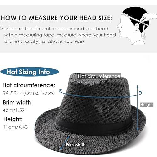 Straw Fedora Hat for Men Panama Hat Short Brim Summer Sun Hat - color: Black Belt-black