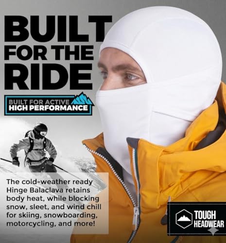 Tough Headwear Balaclava Ski Mask - Breathable Face Mask for Men - Flexible Hinge Full Face Cover - Windproof Motorcycle Gear - color: White