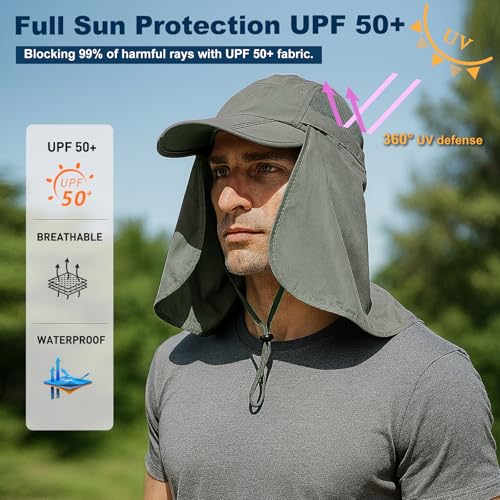 Surblue Baseball Sun Cap with Removable Neck Flap and Face Mask UPF 50+ - color: B-army Green, size: Medium