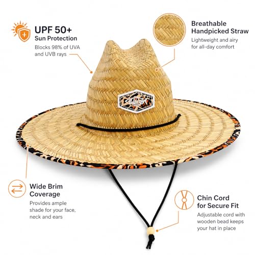 Palmyth Straw Hat for Men & Women Sun Hats, Beach Hat, Fishing Hat UPF 50+ - color: Tropicalleopard