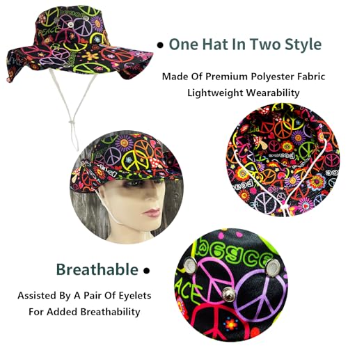 Funny Sun Hat for Men Women Wide Brim Bucket Hat Hiking Boonie Hat Summer Beach Fishing Caps - color: Hippie Peace