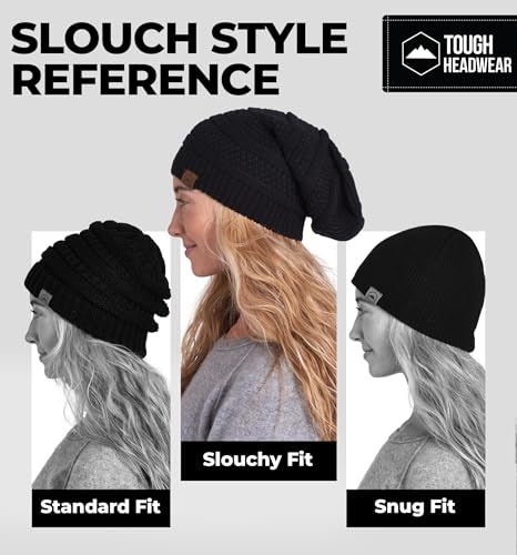 Tough Headwear Slouchy Oversized Beanie Hat - Warm Winter Hats for Women - Stretch Fit Mens Beanie - color: Black