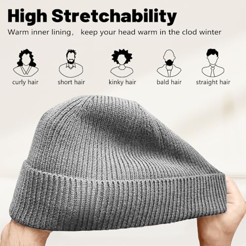 Unisex Winter Beanie for Men Women Soft Fleece Lined Warm Knit Hat - color: Grey