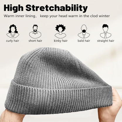 Unisex Winter Beanie for Men Women Soft Fleece Lined Warm Knit Hat - color: Grey